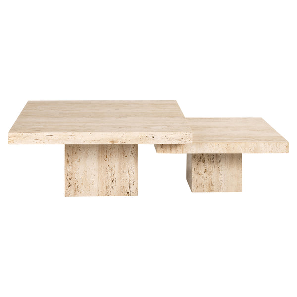 Salontafel La Cantera naturel travertin set van 2, vooraanzicht op witte achtergrond