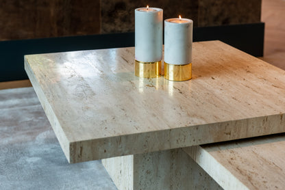 Salontafel La Cantera naturel travertin set van 2, detail van het materiaal