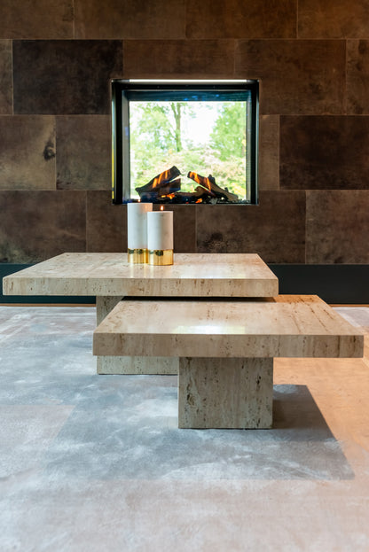 Salontafel La Cantera naturel travertin set van 2, detail van het materiaal