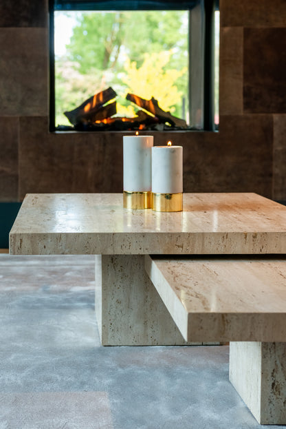 Salontafel La Cantera naturel travertin set van 2, detail van het materiaal