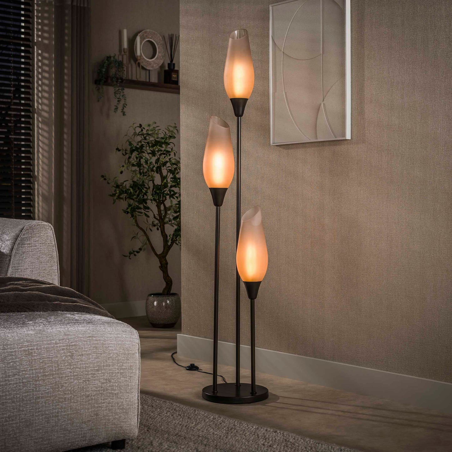 Vloerlamp Cocoon | 3 Lichts | Sienna Bruin Frosted
