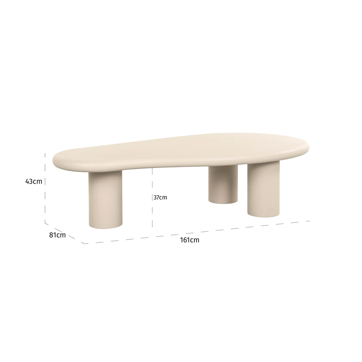 Salontafel Clayton beige mdf, maatvoering met afmetingen
