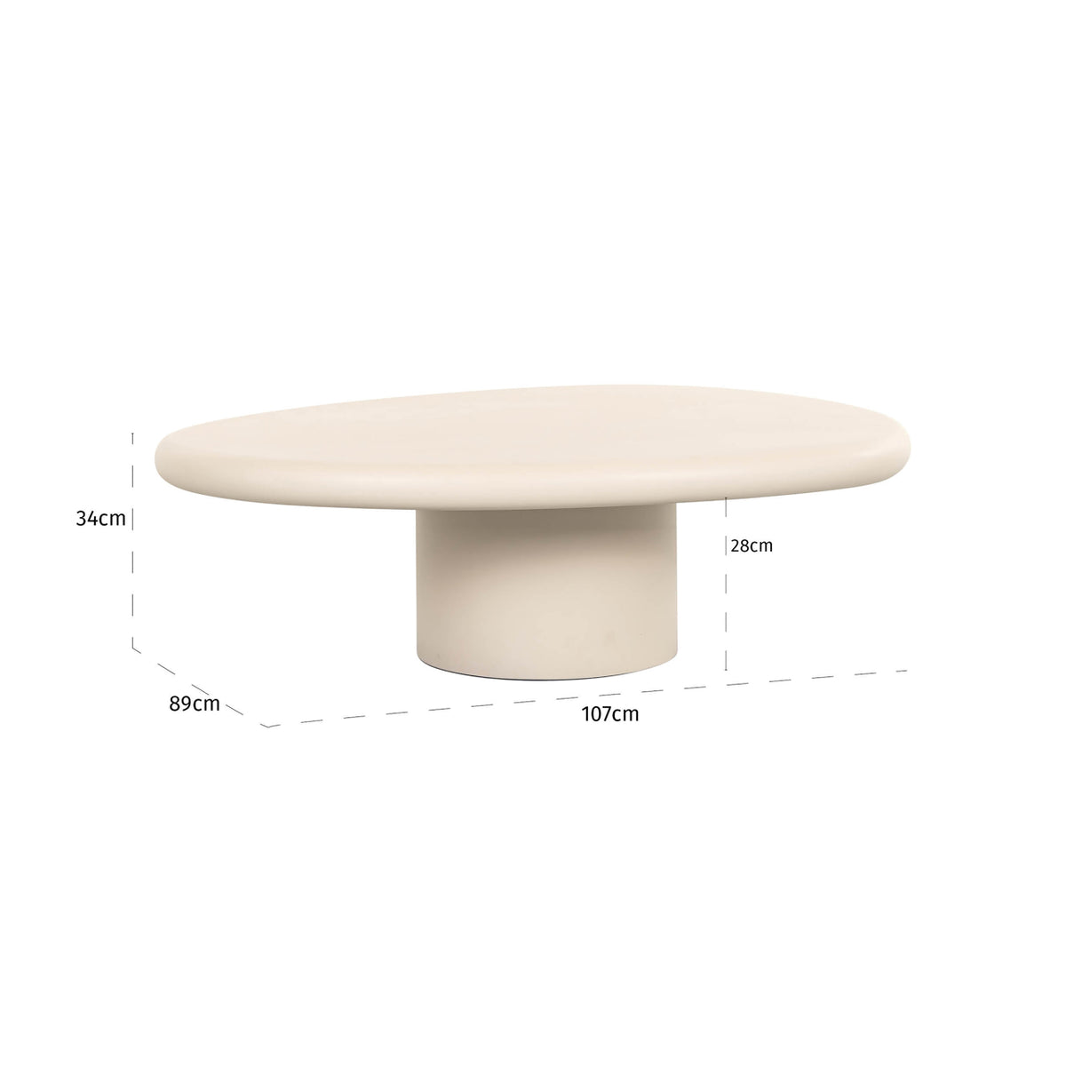 Salontafel Clayton beige mdf, maatvoering met afmetingen