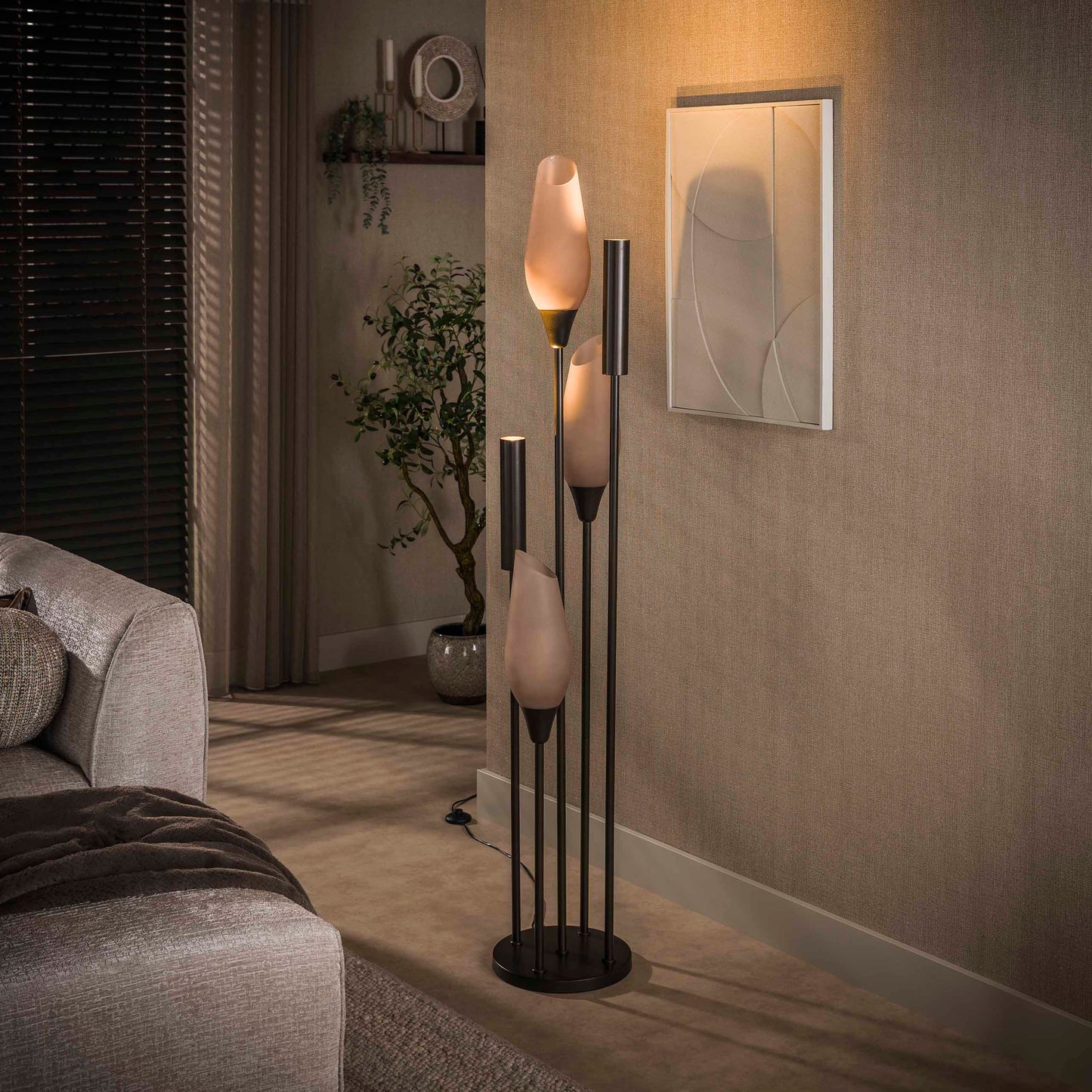 Vloerlamp Cocoon | 5-Lichts | Sienna Bruin-Frosted