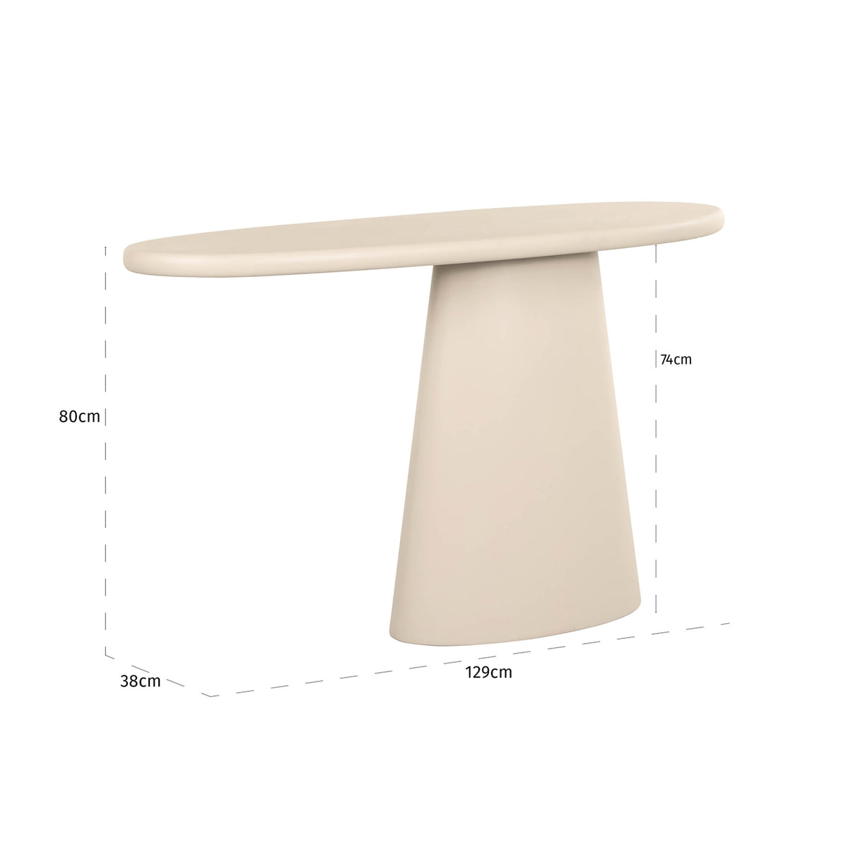 Sidetable Clayton beige mdf, maatvoering met afmetingen