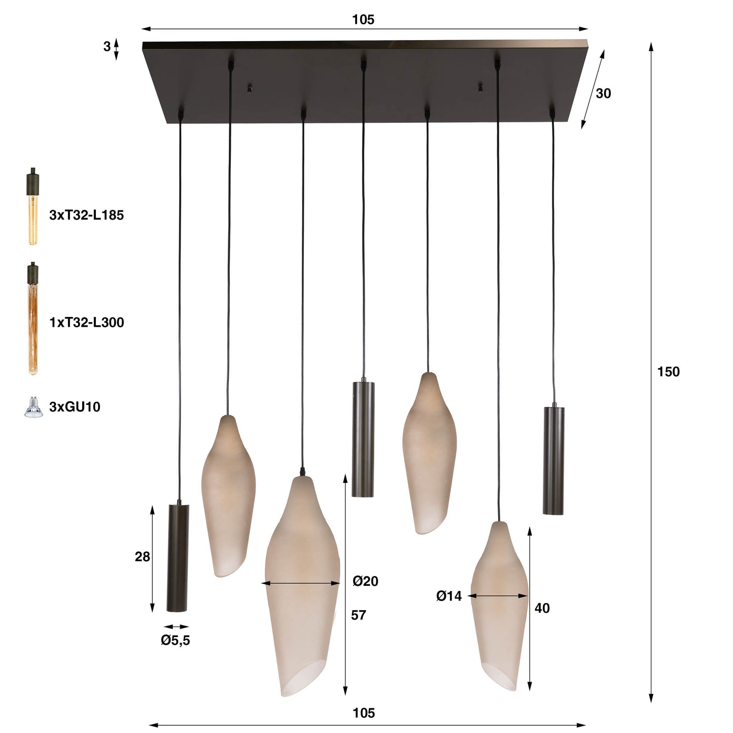 Hanglamp Cocoon | 4+3 Lichts | Brons