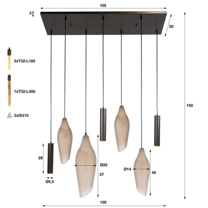 Hanglamp Cocoon | 4+3 Lichts | Brons
