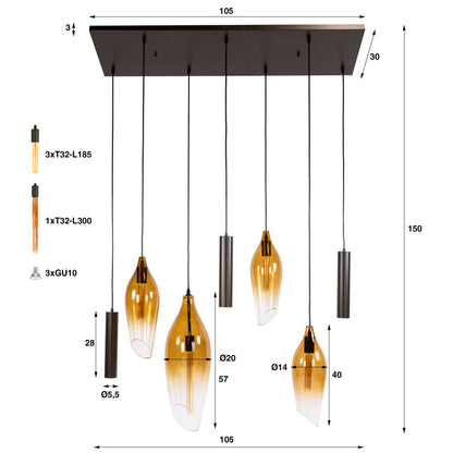 Hanglamp Cocoon Pendel | 7 Lichts | Sienna Bruin-Shaded