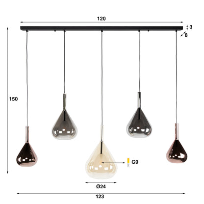 Hanglamp Olyx | Metaal Zwart | 5 lichts