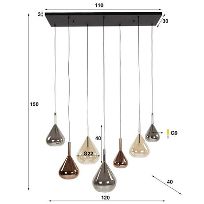 Hanglamp Olyx | Metaal Zwart | 7 lichts