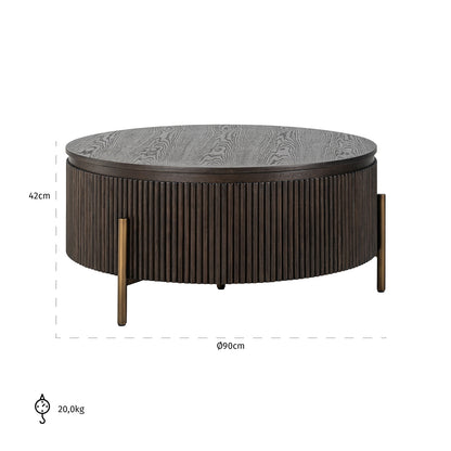 Salontafel Luxor bruin eikenhout, maatvoering met afmetingen