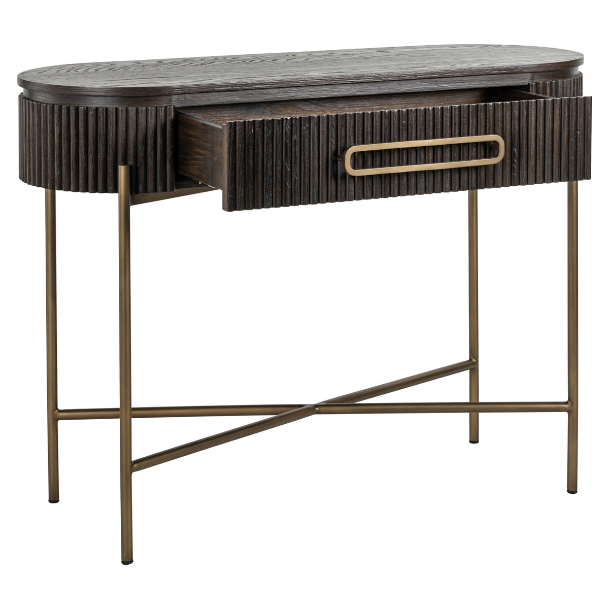 Sidetable Luxor bruin eiken fineer, detail van de functie