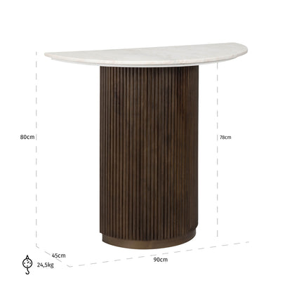 Wandtafel Mayfield wit marmer, maatvoering met afmetingen