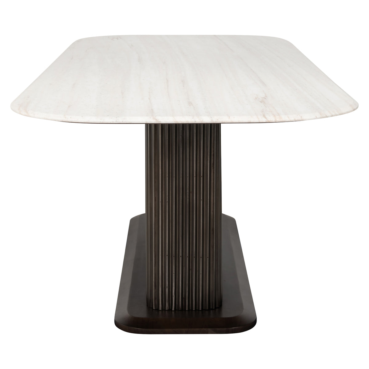 Eettafel Mayfield bruin metaal 230 cm, zijaanzicht op witte achtergrond