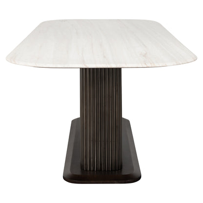 Eettafel Mayfield bruin metaal 230 cm, zijaanzicht op witte achtergrond