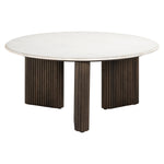 Salontafel Mayfield bruin mangohout wit marmer, vooraanzicht op witte achtergrond