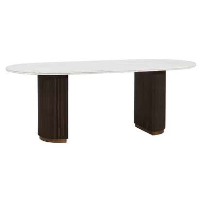 Eettafel Mayfield bruin metaal 210 cm, schuin vooraanzicht op witte achtergrond