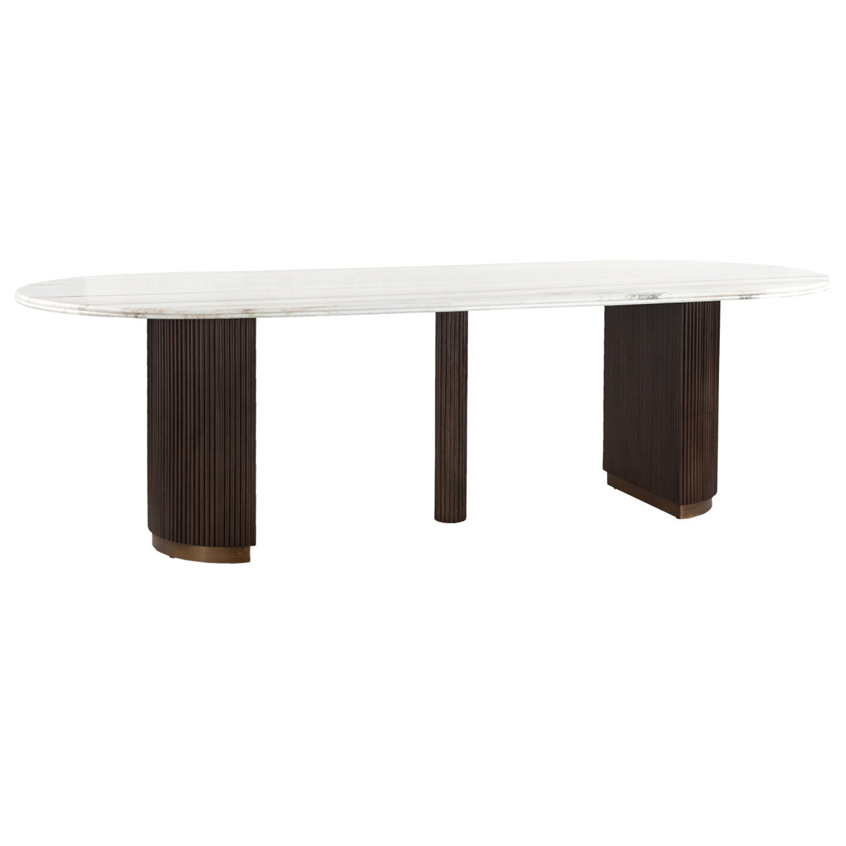 Eettafel Mayfield bruin metaal 250 cm, schuin vooraanzicht op witte achtergrond
