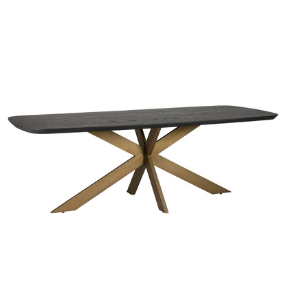 Eettafel Cambon donkerbruin eiken fineer 230 cm, schuin achteraanzicht op witte achtergrond