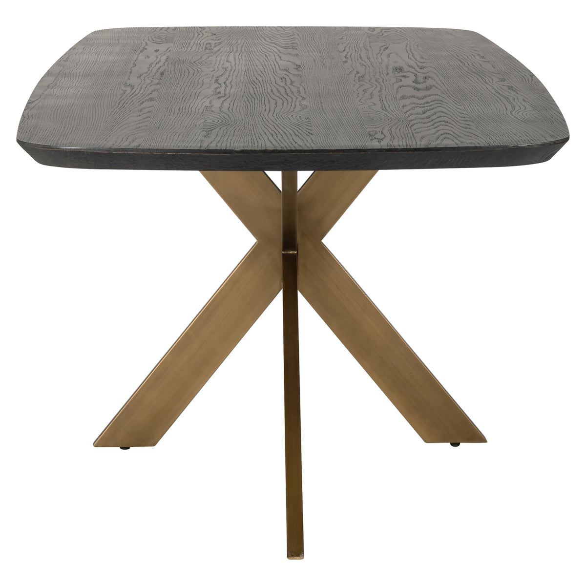 Eettafel Cambon donkerbruin eiken fineer 280 cm, zijaanzicht op witte achtergrond