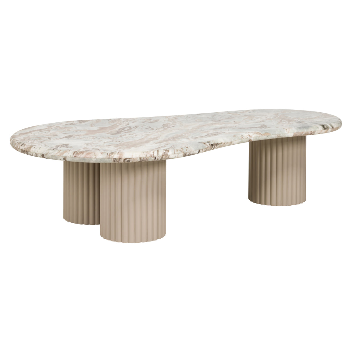 Salontafel Coronel beige mdf, schuin vooraanzicht op witte achtergrond