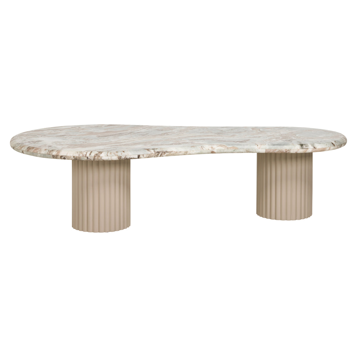 Salontafel Coronel beige mdf, zijaanzicht op witte achtergrond