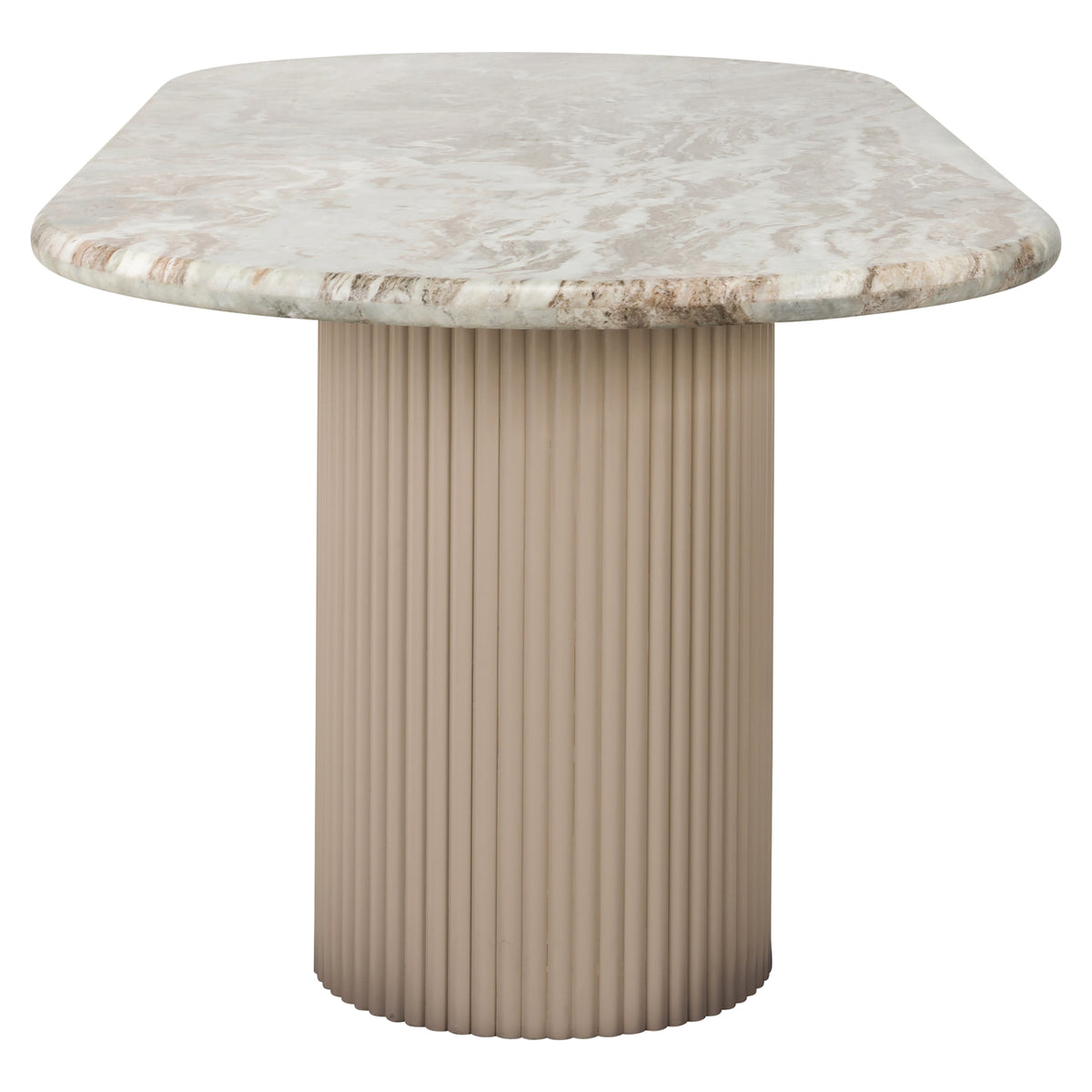 Eettafel Coronel beige mdf, zijaanzicht op witte achtergrond