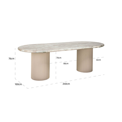 Eettafel Coronel beige mdf, maatvoering met afmetingen