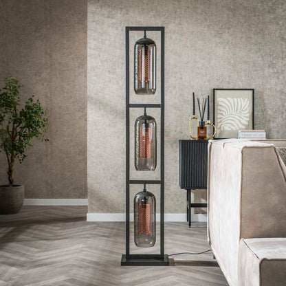 Vloerlamp Tower Smoke | 3 lampen | Zwart