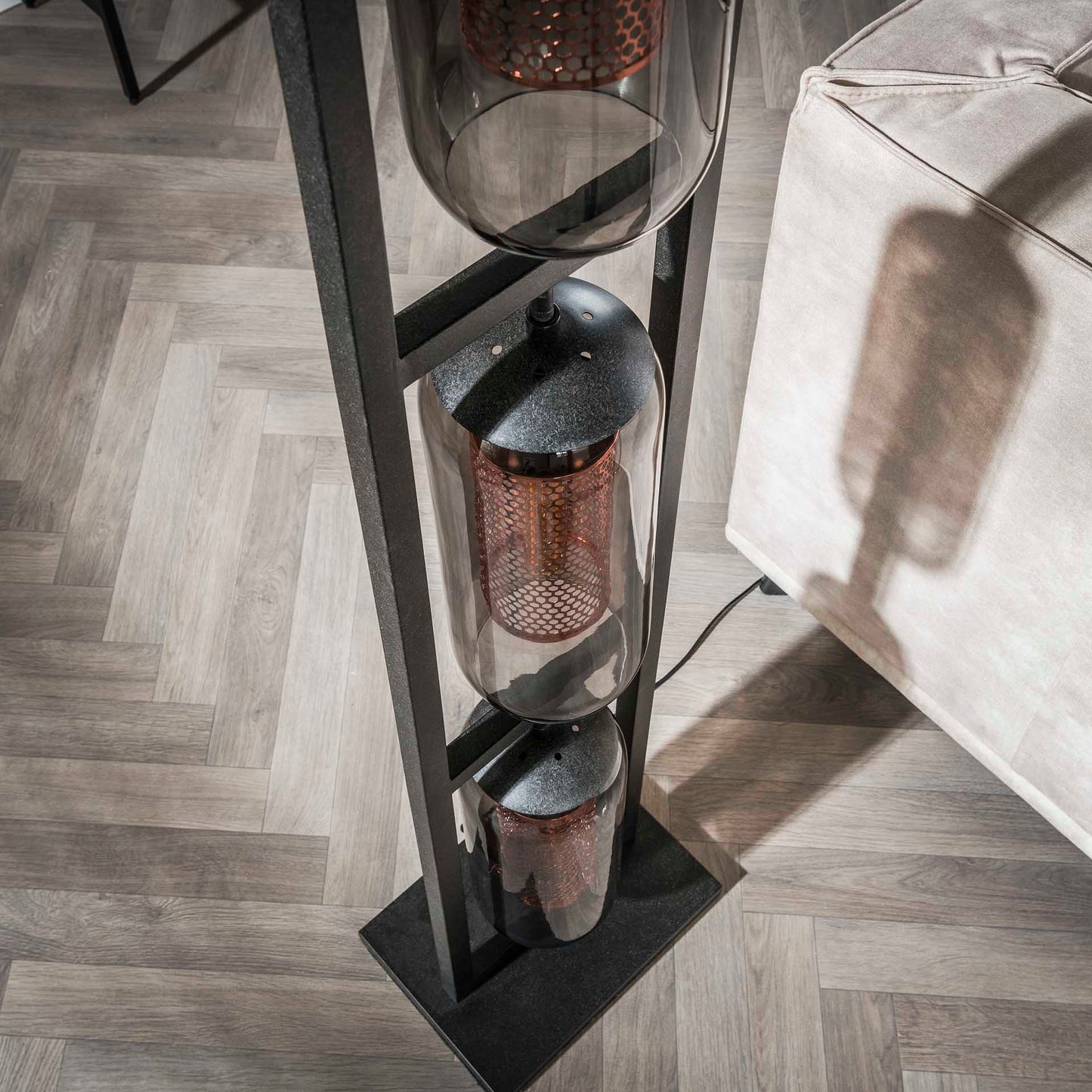 Vloerlamp Tower Smoke | 3 lampen | Zwart