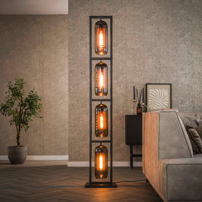 Vloerlamp Tower Smoke | 4 lampen | Zwart