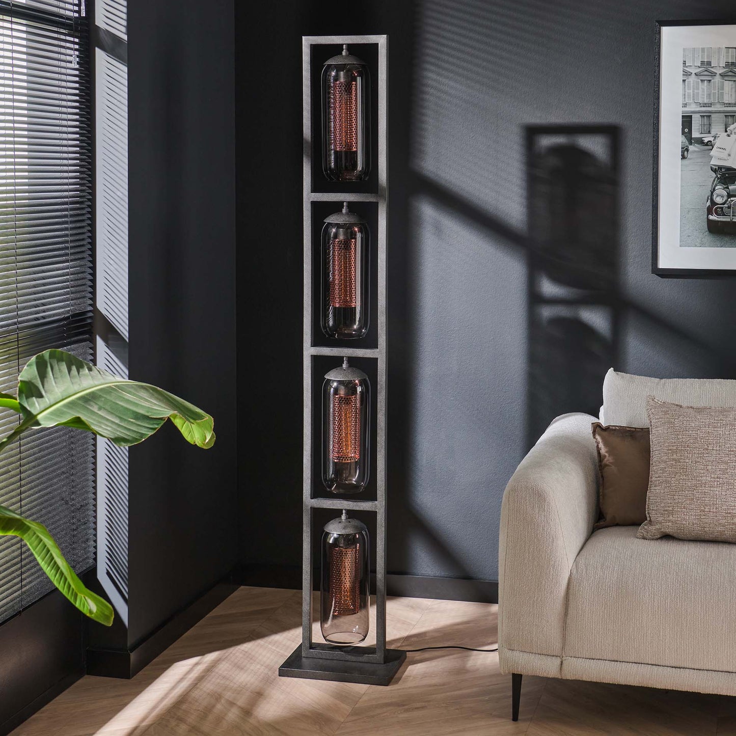 Vloerlamp Tower Smoke | 4 lampen | Zwart