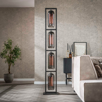 Vloerlamp Tower Smoke | 4 lampen | Zwart