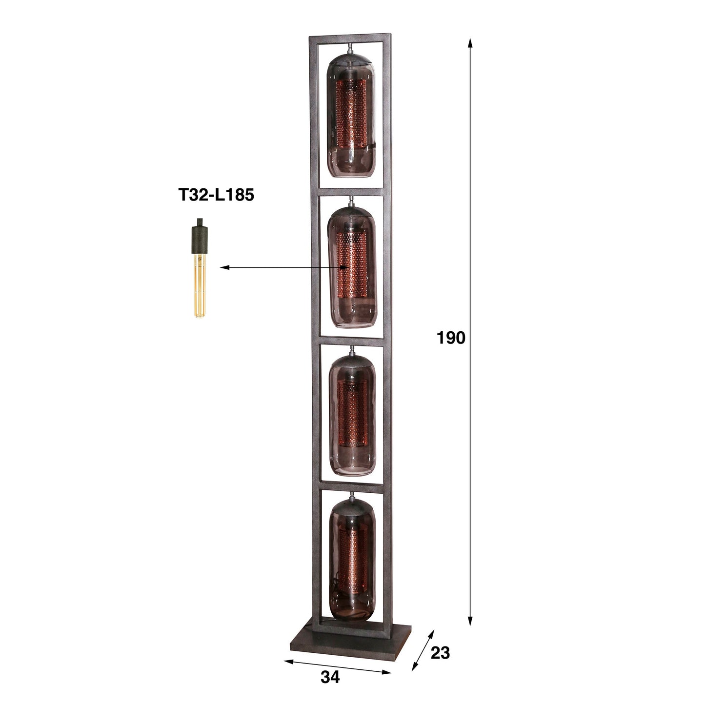 Vloerlamp Tower Smoke | Zwart