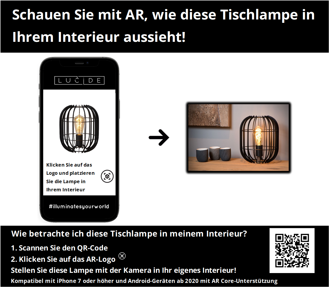 Tafellamp Reda | Ø 22 cm | Zwart