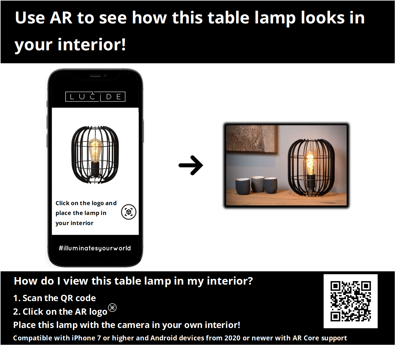 Tafellamp Reda | Ø 22 cm | Zwart