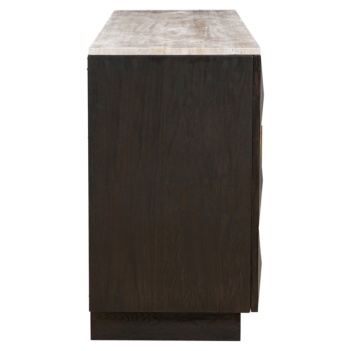 Dressoir Claremont bruin eikenhout 170 cm, zijaanzicht op witte achtergrond
