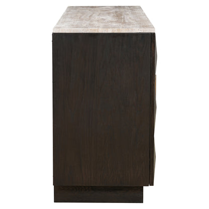 Dressoir Claremont bruin eikenhout 170 cm, zijaanzicht op witte achtergrond
