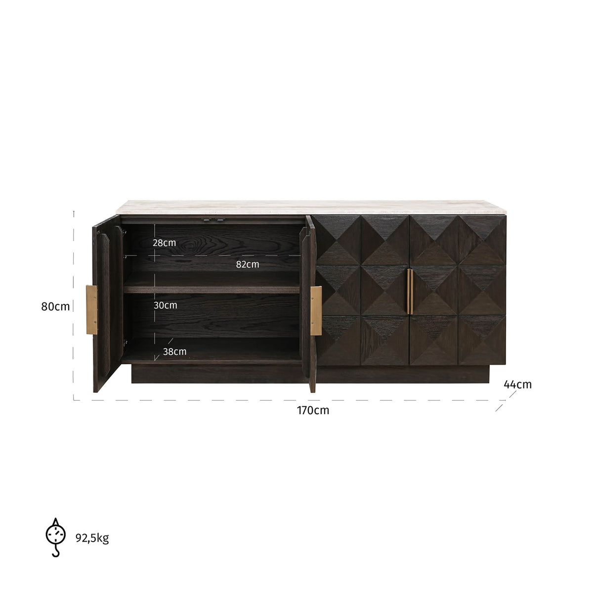 Dressoir Claremont bruin eikenhout 170 cm