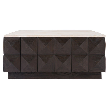 Salontafel Claremont bruin eikenhout, vooraanzicht op witte achtergrond