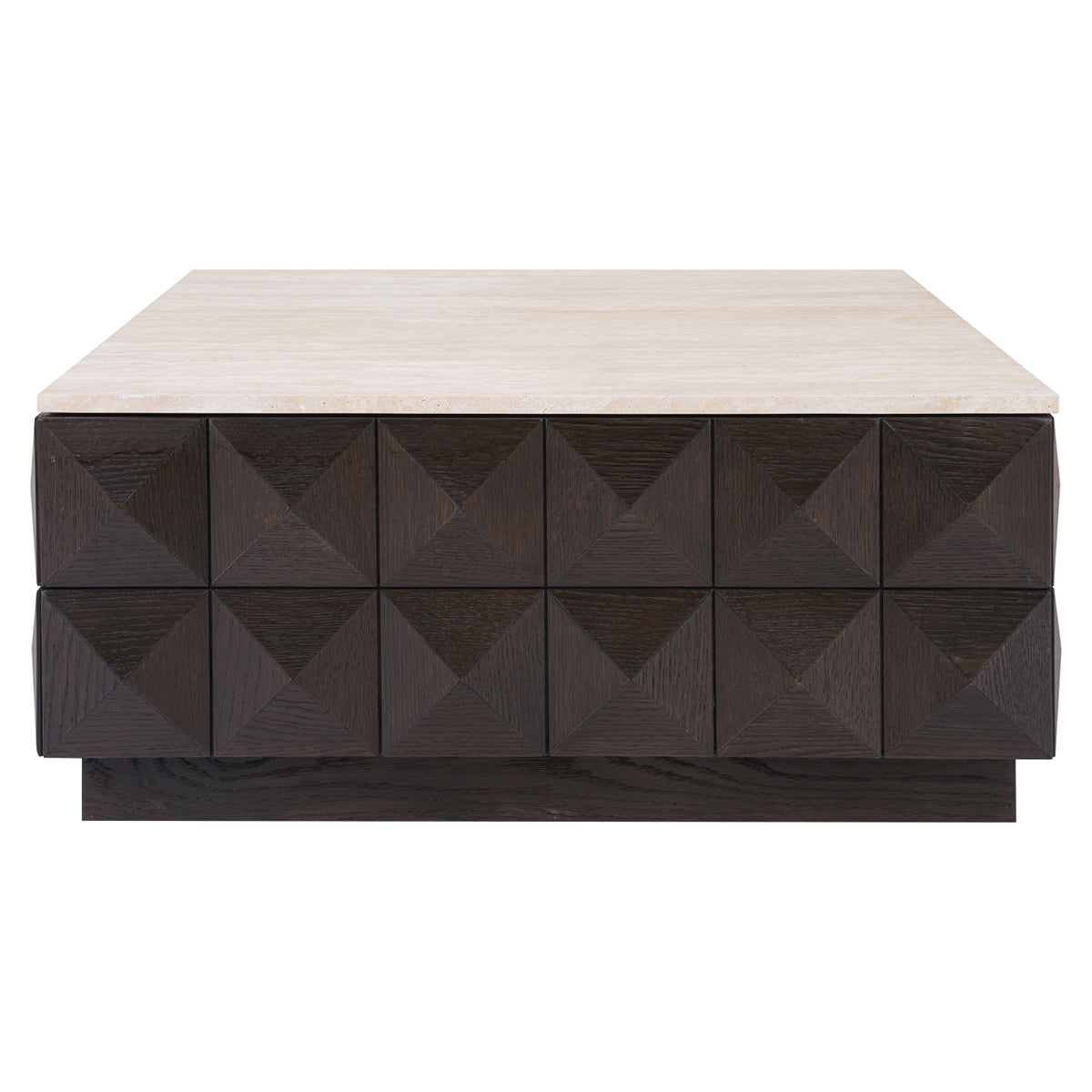 Salontafel Claremont bruin eikenhout, vooraanzicht op witte achtergrond