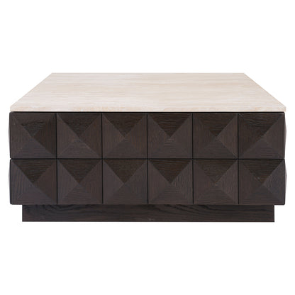 Salontafel Claremont bruin eikenhout, vooraanzicht op witte achtergrond