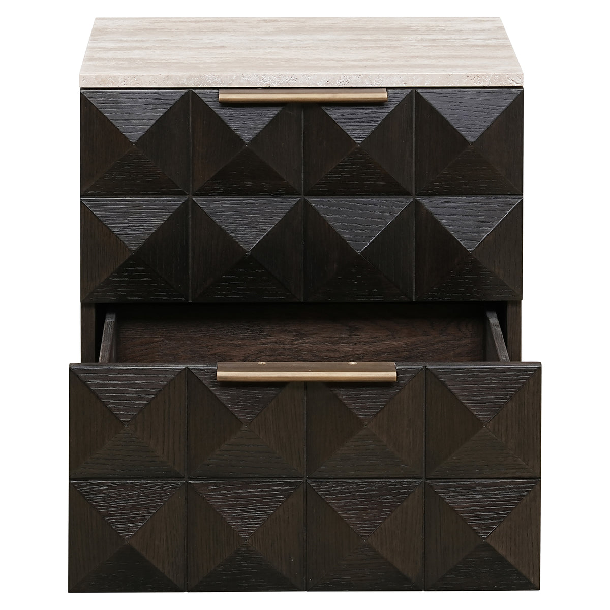 Nachtkast Claremont bruin eikenhout, detail van de functie