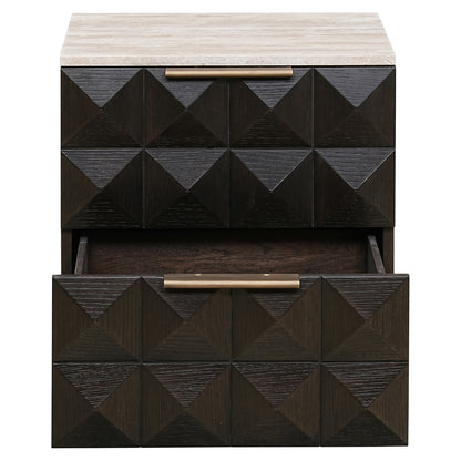 Nachtkast Claremont bruin eikenhout, detail van de functie