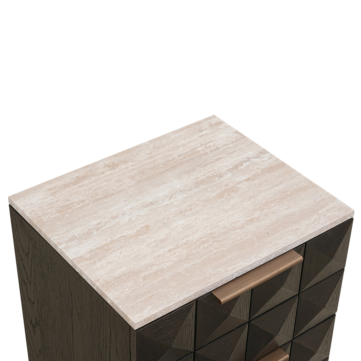 Nachtkast Claremont bruin eikenhout, detail van het materiaal