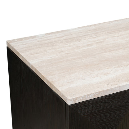 Opbergkast Claremont bruin eikenhout, detail van het materiaal
