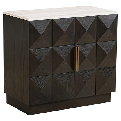 Dressoir Claremont bruin eikenhout 85 cm, schuin vooraanzicht op witte achtergrond