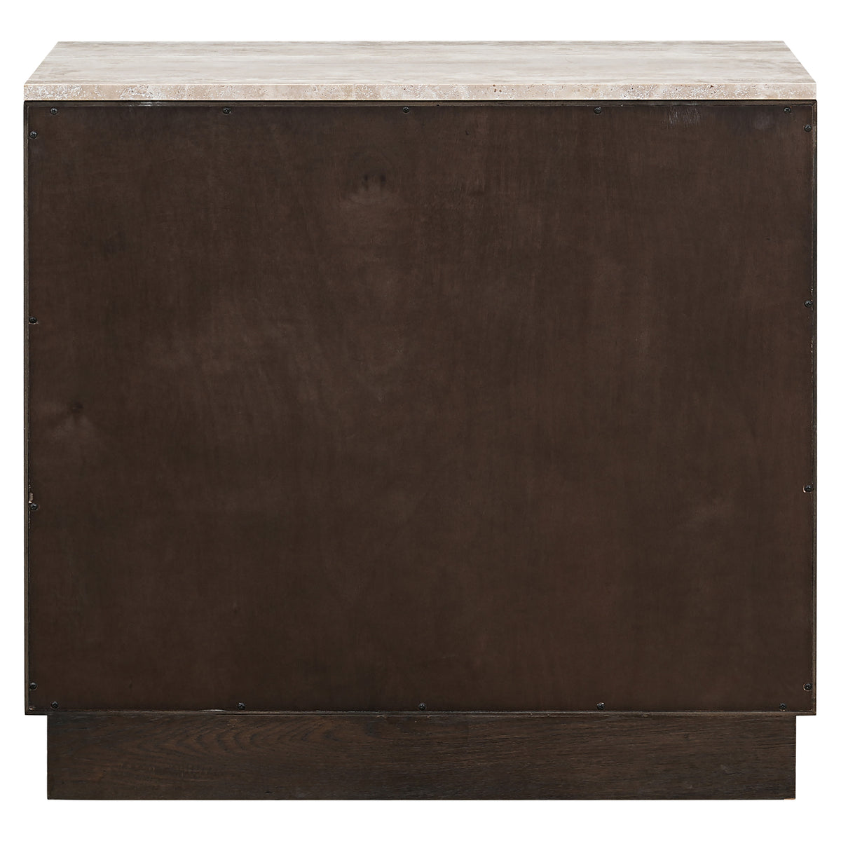 Dressoir Claremont bruin eikenhout 85 cm, achteraanzicht op witte achtergrond