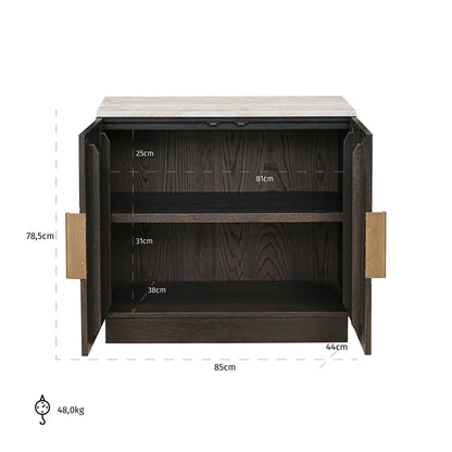 Dressoir Claremont bruin eikenhout 85 cm, maatvoering met afmetingen