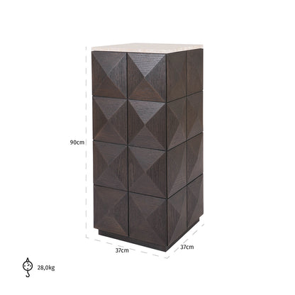 Woonaccessoire Claremont bruin eikenhout, maatvoering met afmetingen